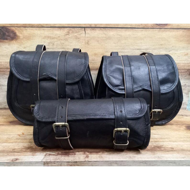 Leather Motorcycle Saddlebags: Black Tool Pouch Set of 3