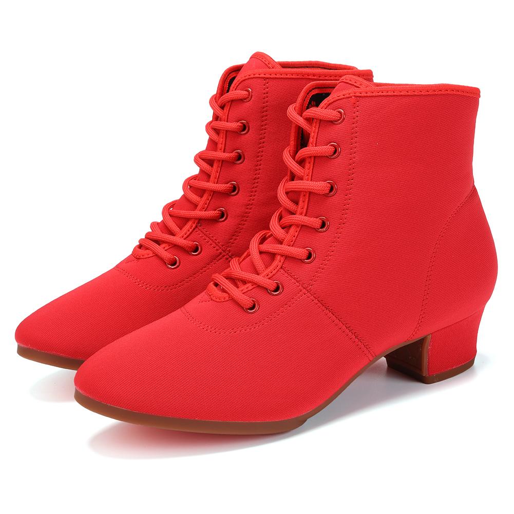 Damen Ballroom Tanz Stiefelette Oxford Stoff Außensohle Übung Wettbewerb Modernes Tanzschuh Gummisohle 3,5CM