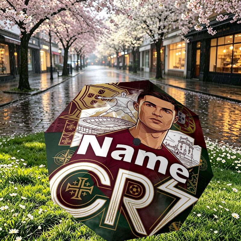 Parapluie Personnalisé Nom Cristiano Ronaldo Imprimé, Ouverture/Fermeture Automatique, Structure Robuste à 8 Baleines, Utilisation Quotidienne Camping Randonnée, Cadeau d'Anniversaire