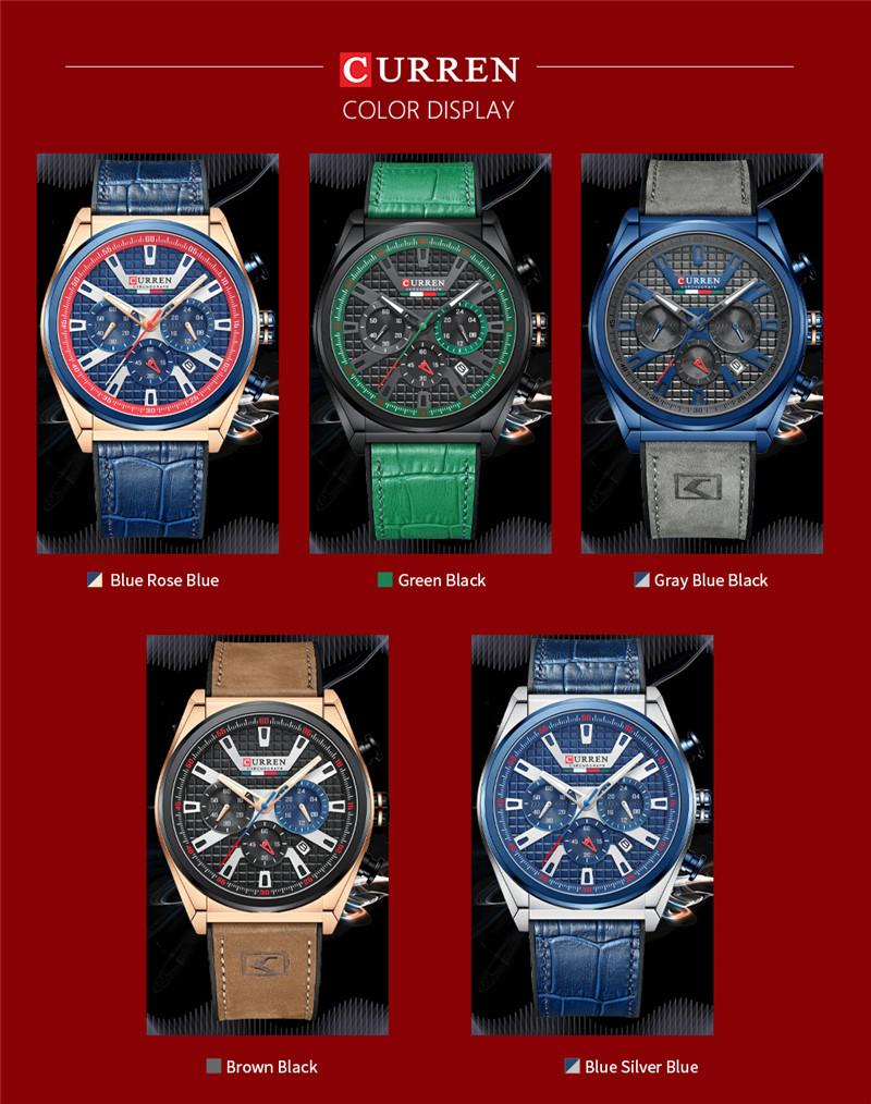 CURREN Man WristWatch Chronograph Calendar Sport Men Watch Military Army Gold Top Brand Luxury Genuine Leather Male Clock 8392
