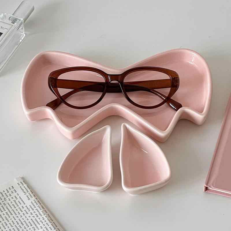 Pink Bow Ceramic Dessert Cake Plate CreativeJewellery Storage Tray Cute Storage Ornaments Decorative Girls Gift