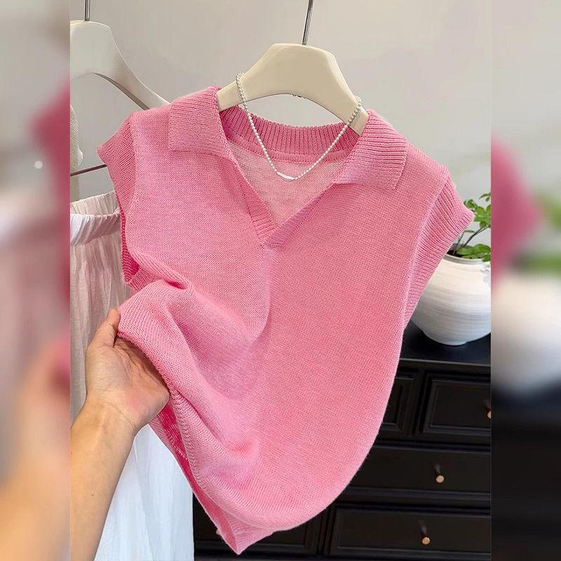 

Летняя женская трикотажная футболка с воротником, топ с короткими рукавами L