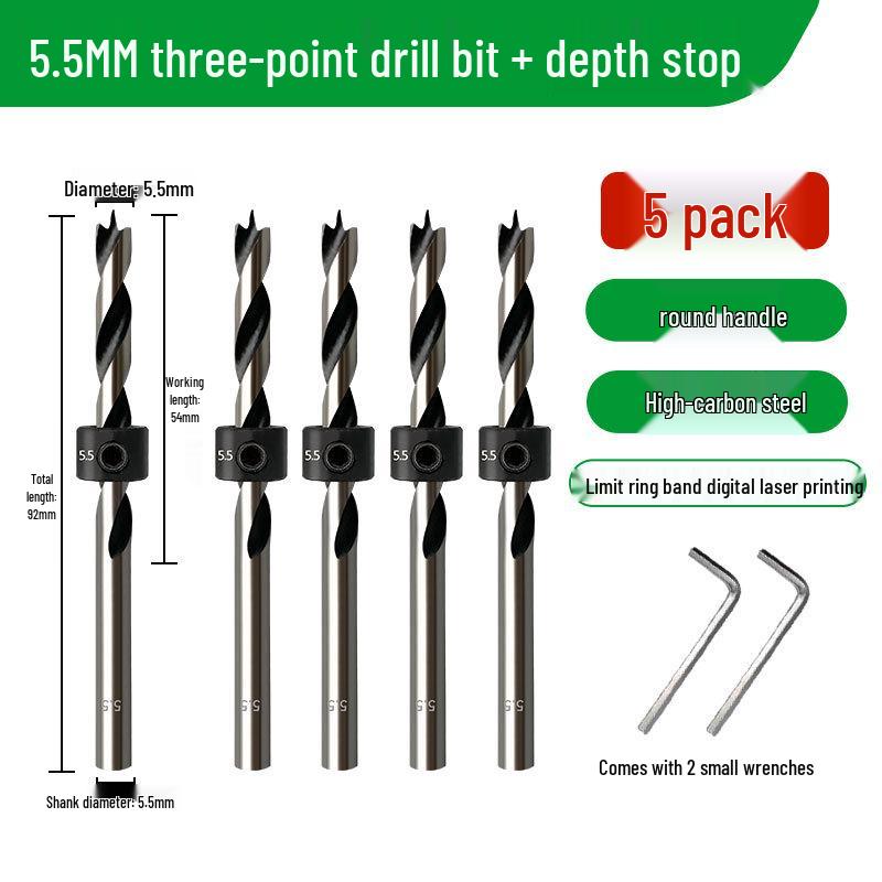 Carbon Steel Three-Point Twist Drill Bit for Hardwood and Enlargement - Compatible with Hand and Pillar Drills