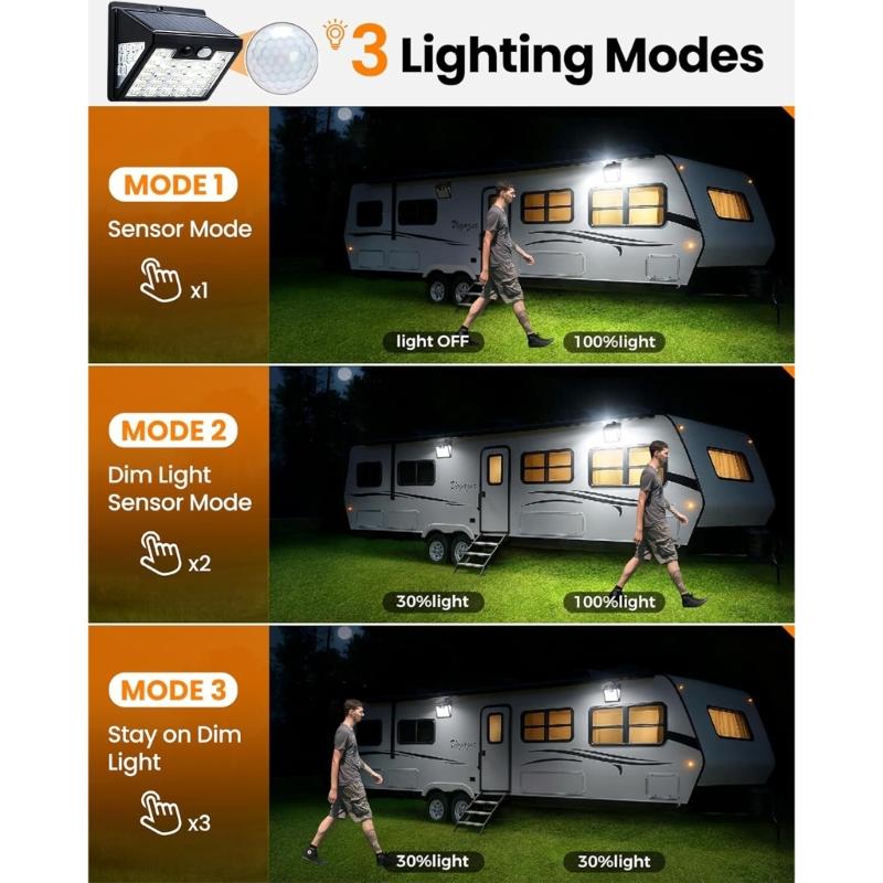 Solar Powered Outdoor Wall Lamp with Motion Activated 3-Side LED Light for Garden Porch and Walkway Areas Use
