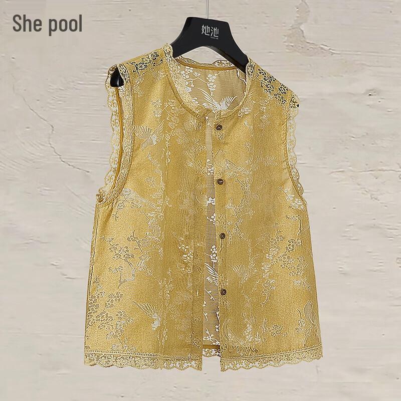 Women s New Chinese Style Lace Trim Hollow-Out Vest XL