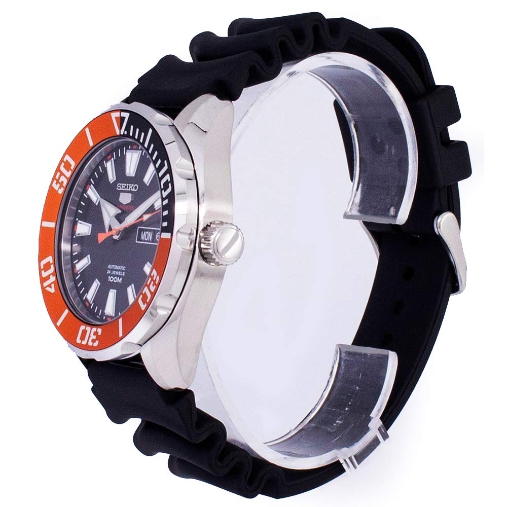 Seiko 5 Sports SRPC59 Rubber Band Orange Bezel 100M Automatic Dive Watch Men's