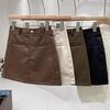 High-Waisted PU Leather A-Line Skirt - Korean Style, Single Button, Versatile Commuter 2024 Autumn/Winter Women's Short Skirt.