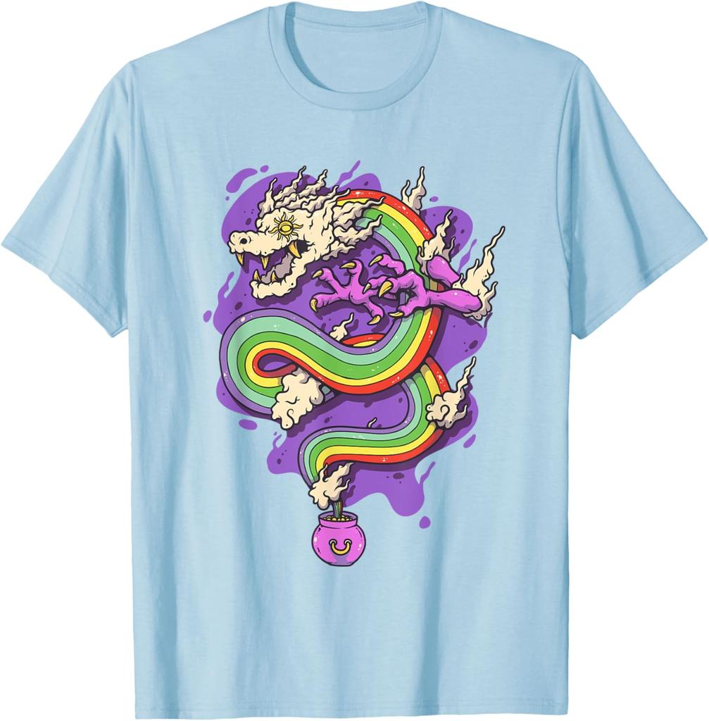 Rainbow Dragon Pot Magic Potion Graphic Tee Casual Cotton T-Shirt For Men Summer