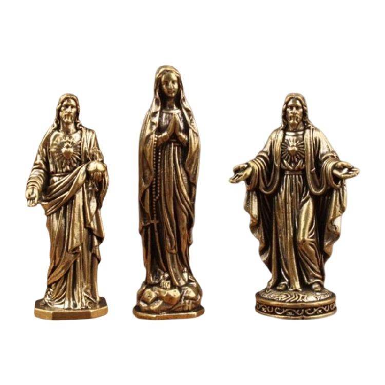 Brasses Christian Sculpture Sacred Holy Father Mother Figurine Set of 3 For Prayer Space And Religious Educational Use Home Church Decors