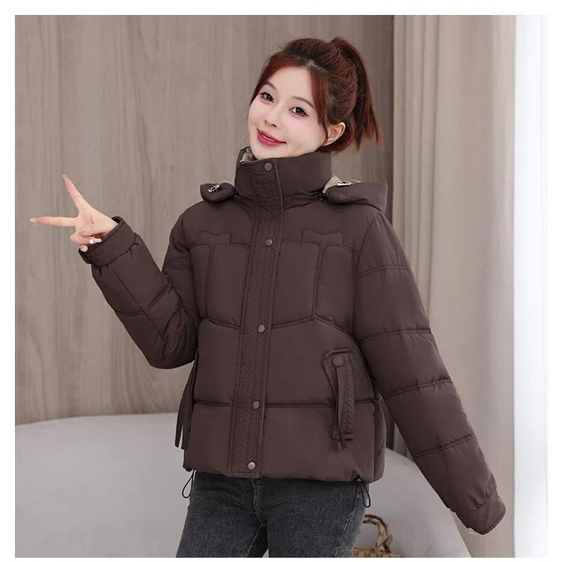 Geacă de iarnă groasă, călduroasă, scurtă, cu glugă, rezistentă la vânt, pentru femei