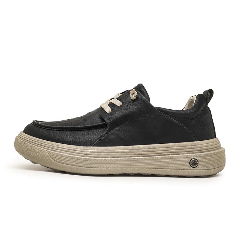 Casual leather shoes 22 new Doudou shoes retro platform comfortable light lazy shoes large size 39 чёрный