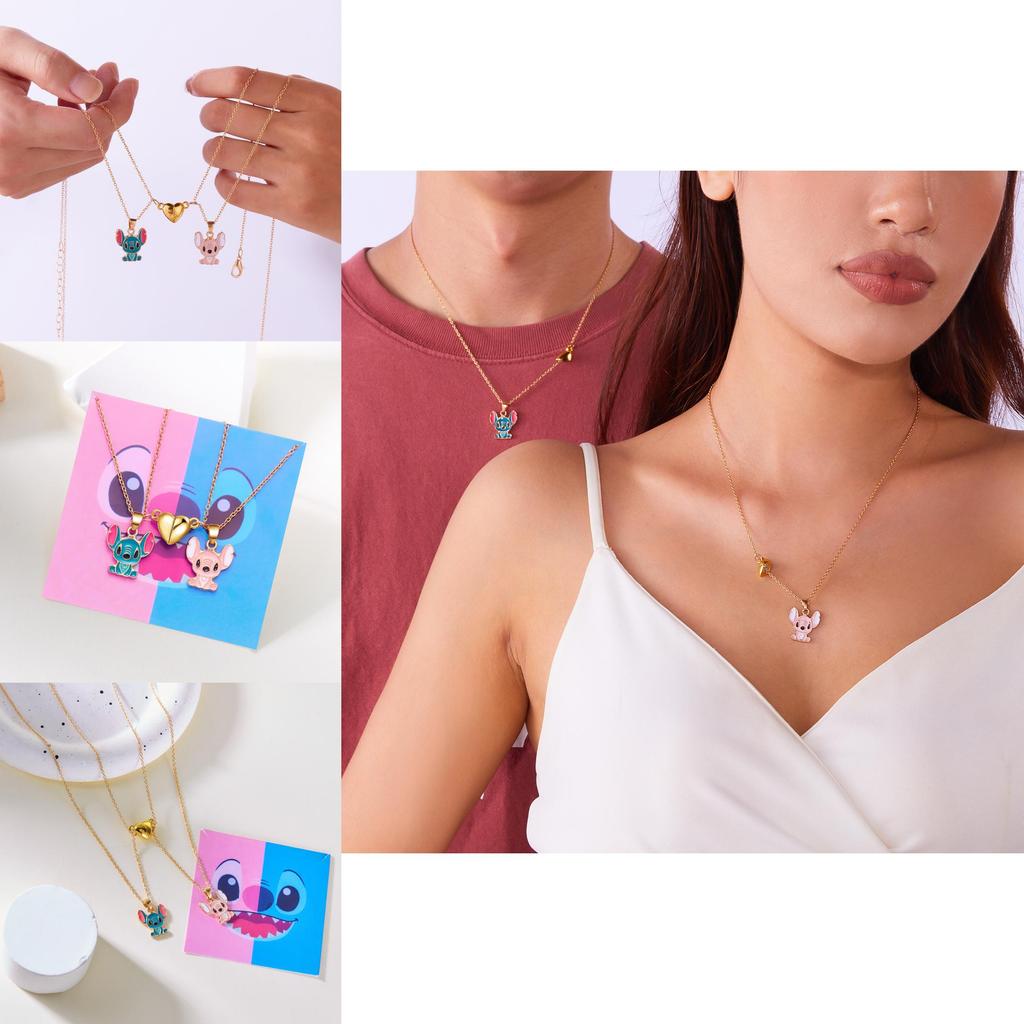 Lilo Stitch Heart Pendant Necklace With Alloy Charm For Couples And Friends