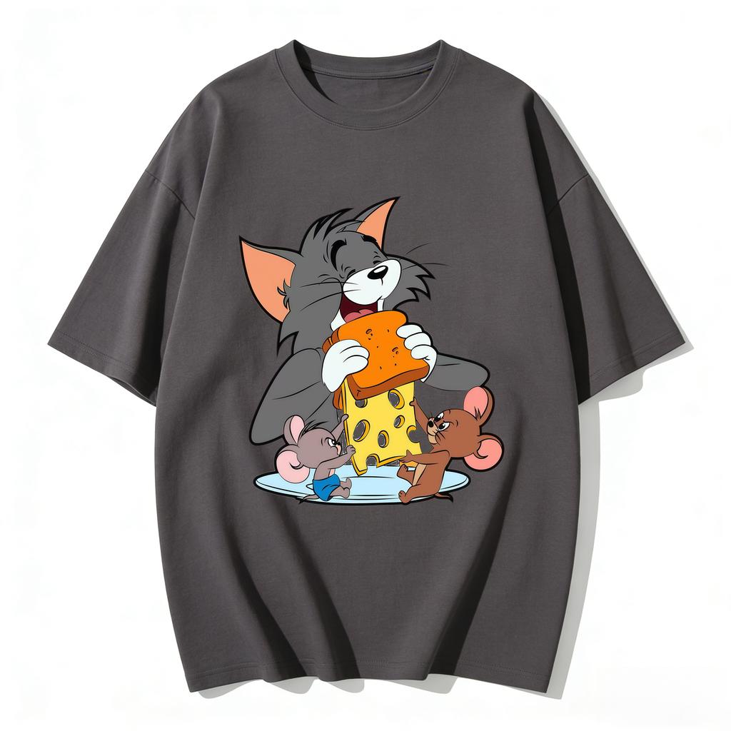 2026 New Tom Jerry Print Tshirt Casual Loose Couple Family Matching Outfits Short Sleeve Cotton Tee Summer Streetwear Tops Y2k