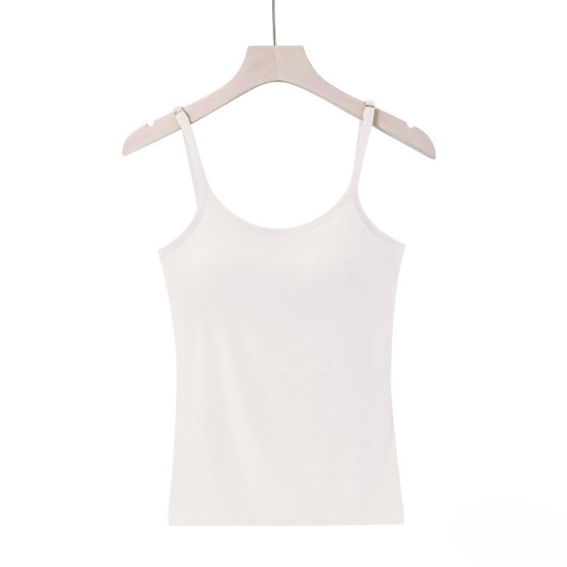Summer Sleeveless Padded Shirt Strap Basic Tank Top Women Camisoles Tops with Built In Bra