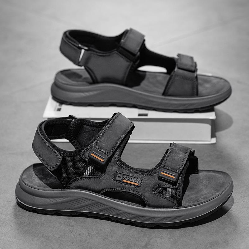 

Sandals men s leather summer new open-toed men s leather sandals non-slip and wear-resistant cowhide sandals soft sole versatile driving 45 сірий колір