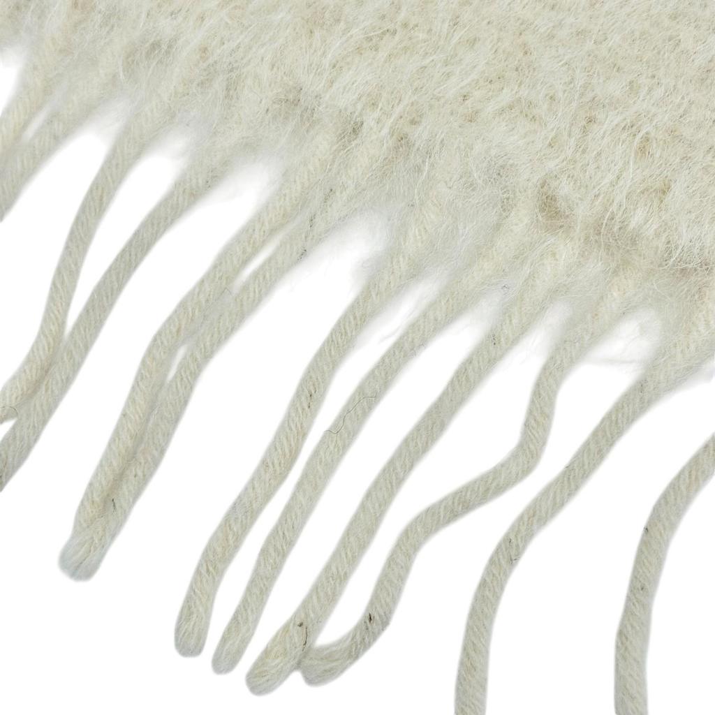 Great LOEWE Scarf Anagram Leather Patch Border Fringe Long Ivory Wool Women Used