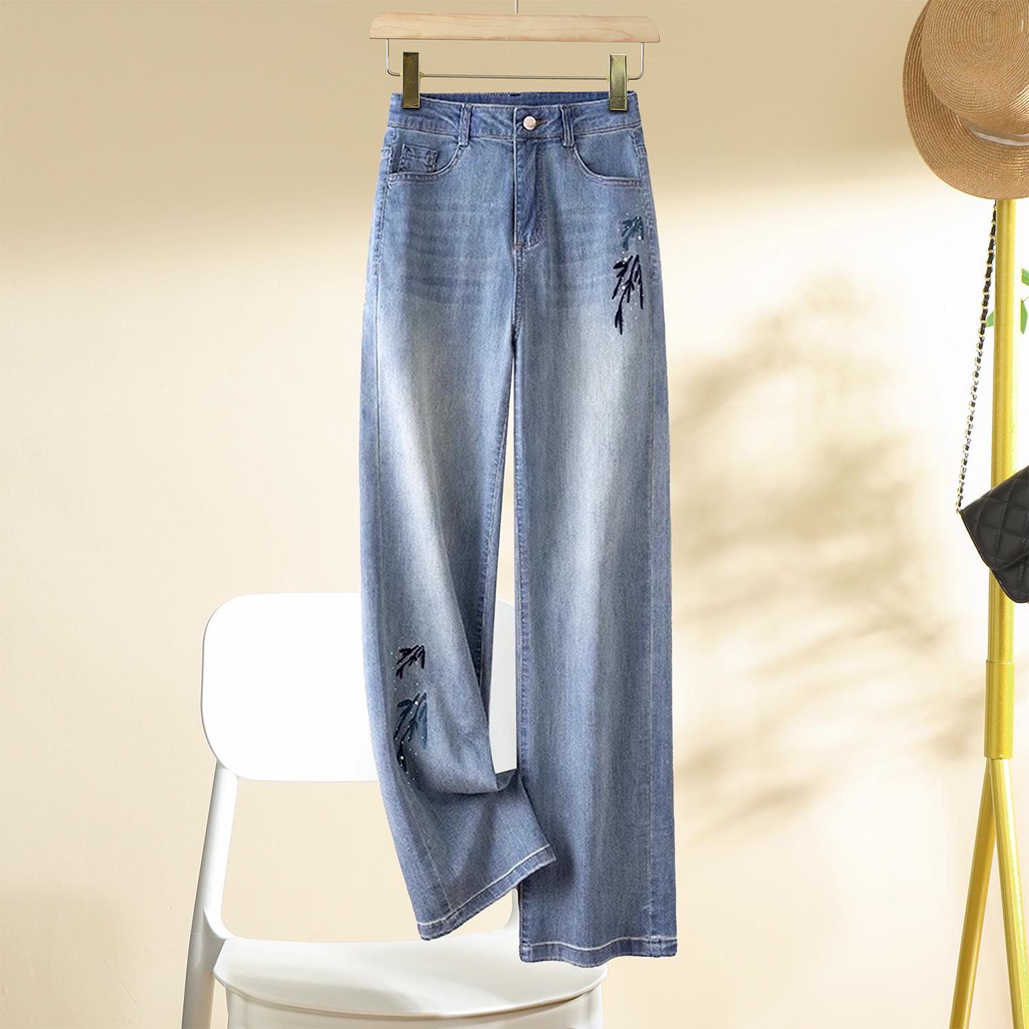

Women s High Waist Chinese Embroidery Straight Leg Jeans - Spring/Autumn 2025 Loose Slimming Drapey Design 26 (85-95 lbs) синій