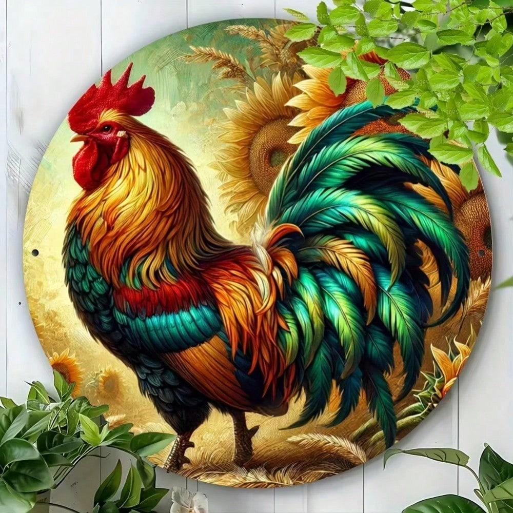 Vintage Rooster Metal Wall Decor, Farmhouse Art for Living Room, Rustic Sign for Home Indoor Outdoor