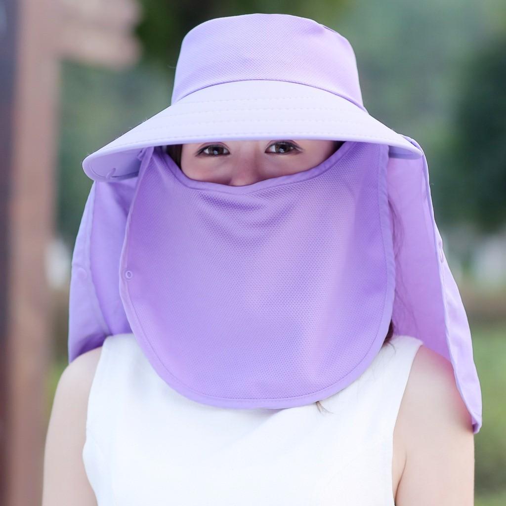 Summer Sun Protection Wide Brim Hat With Removable Face Cover For Outdoor Travel Adults