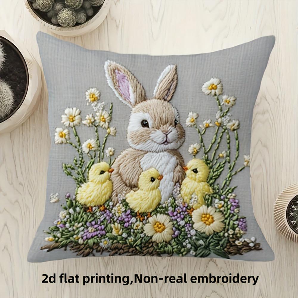 1pc Easter Bunny and Chick Pillowcase, Super Cute 2D Print