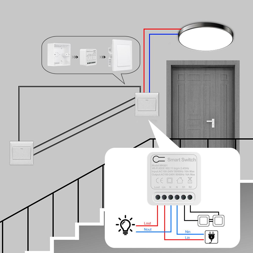 MINI Smart WiFi Relaisschalter 16A LED-Lichtschalter Timer Drahtloser Tuya-App-Fernbedienungsschalter Arbeitet mit Alexa Google Home