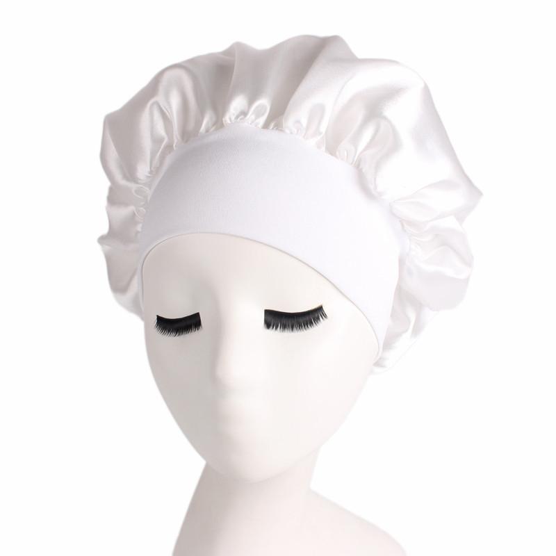 Soft Silk Hair Bonnet With Wide Band Comfortable Night Sleep Hat Hair Loss Cap