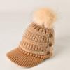 Autumn Winter Women Button Plush Thickened Warm Duck Tongue Big Wool Ball Knitted Wool Hat