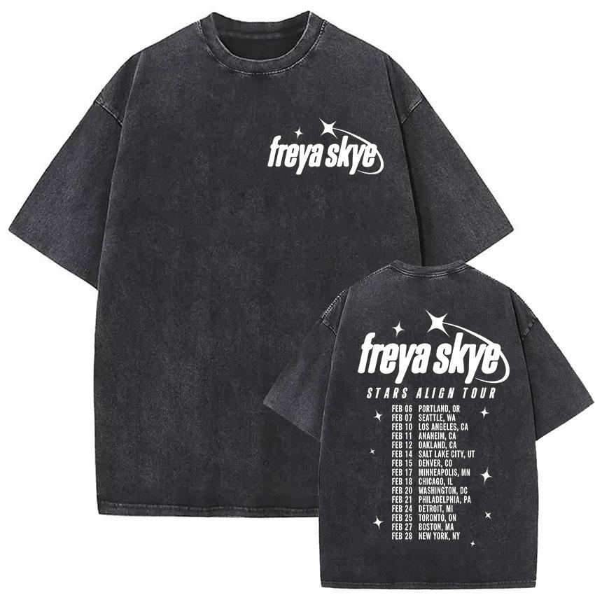 T-shirt Grafica Vintage Lavata Freya Skye Stars Align Tour Uomo Donna Estate Alta Qualità Moda Oversize Cotone