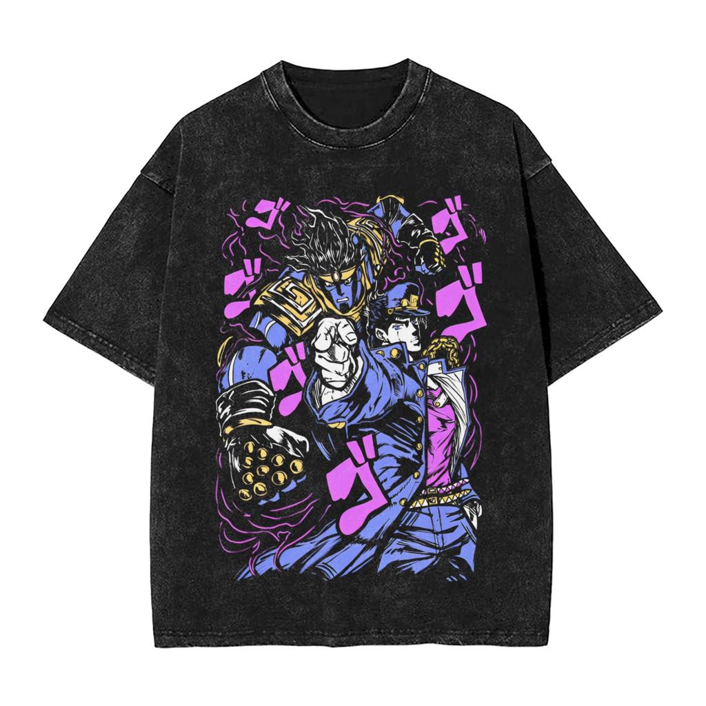Adventure Jotaro Kujo T Shirt Harajuku Washed T-Shirt Aummer Short Sleeve Tees Men Women Oversized Clothing