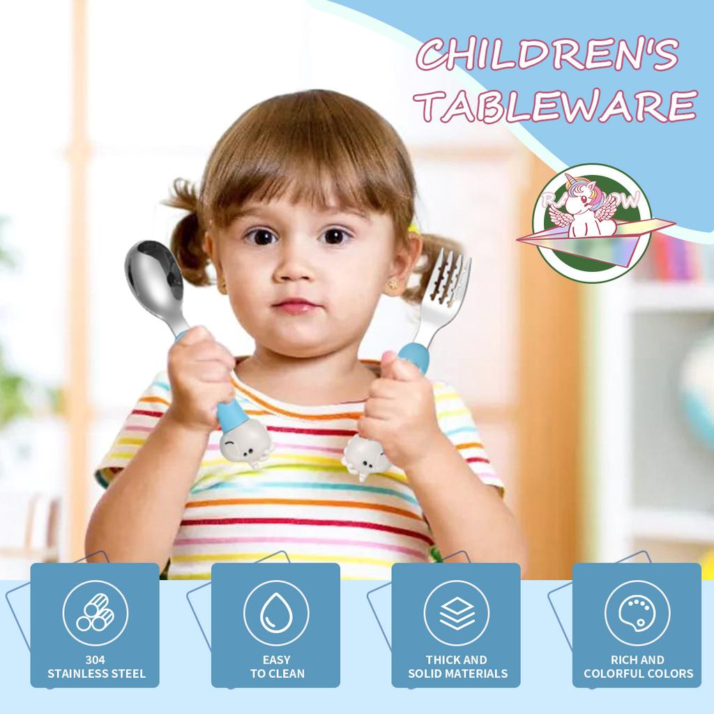 304 Stainless Steel Dinosaur Baby Children's Portable Tableware Cartoon Spoon Fork Learning Training Chopsticks Fork Spoon Set