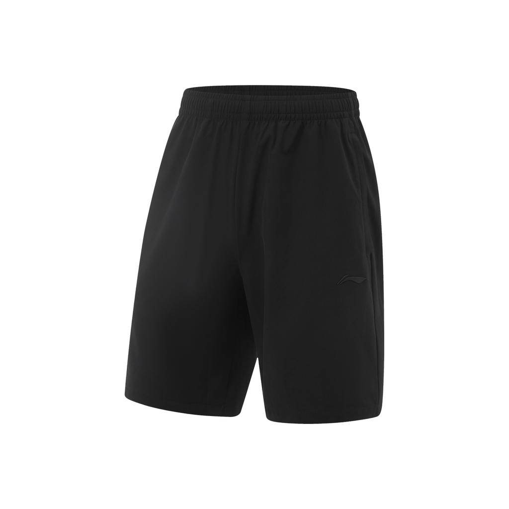 Li-Ning Fitness Series Versatile Comfortable Moisture-Wicking Quick-Dry Casual Simple Solid Color Lace-Up Sports Shorts Men shorts Black AKSV111-1