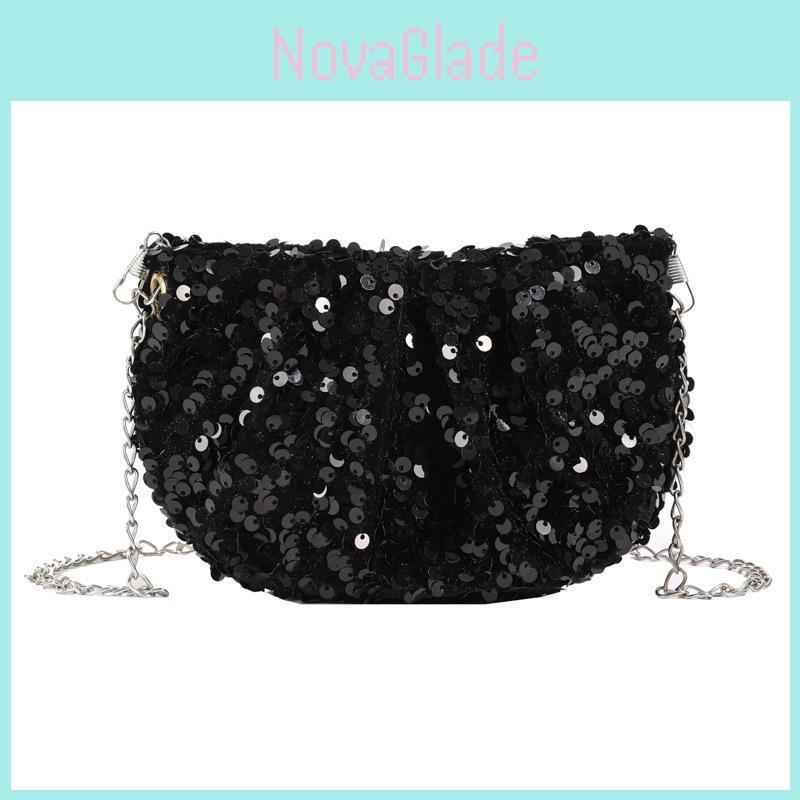 2024 New Korean Style Glitter Single Shoulder Underarm Bag Street Fashion Small Chain Crossbody Bag