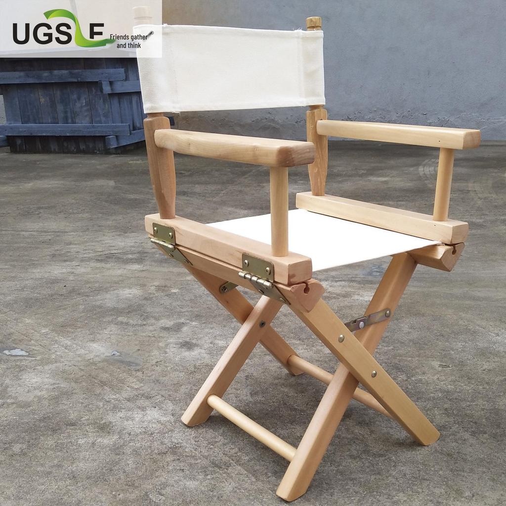 Children's Solid Wood Director Chair with Folding Backrest - Log Color Game Seat.