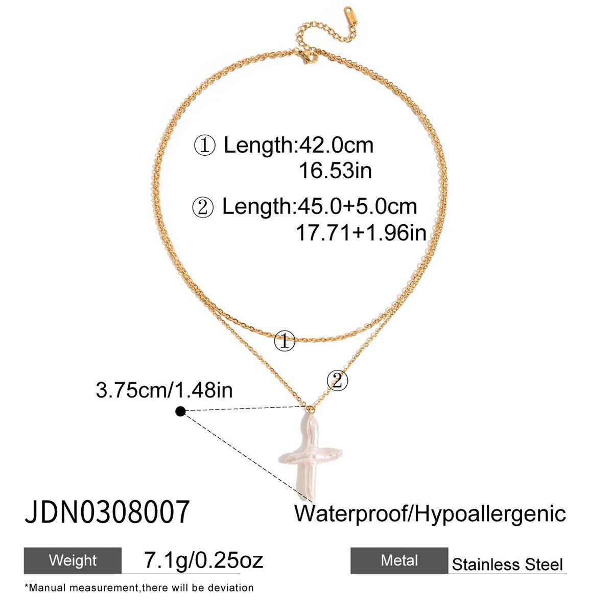 Elegant and elegant style 18K gold cross freshwater pearl double necklace jewelry jewelry