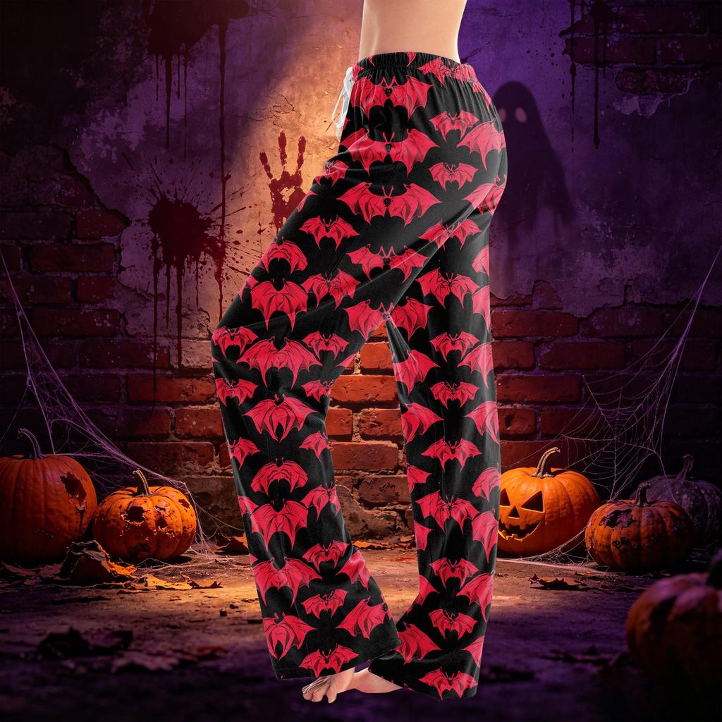 Women's Drawstring Lounge Pants Halloween Print Casual Full Length Soft Fabric Elastic Waistband Relaxed Fit Trousers