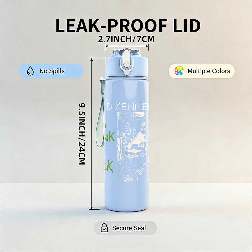 1PC Tea pink text band print 750ml colorful plastic sports water bottle leakproof pop up lid with straw for outdoor work home use
