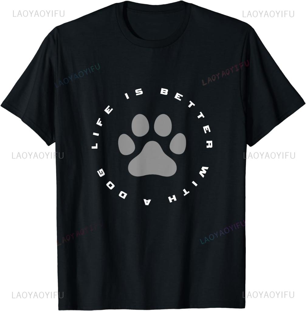 Dog Paw Print TShirt Fun Dog Pet Print Top  Cotton Men Clothing  Graphic T Shirts Camisetas Streetwear Vintage T Shirt