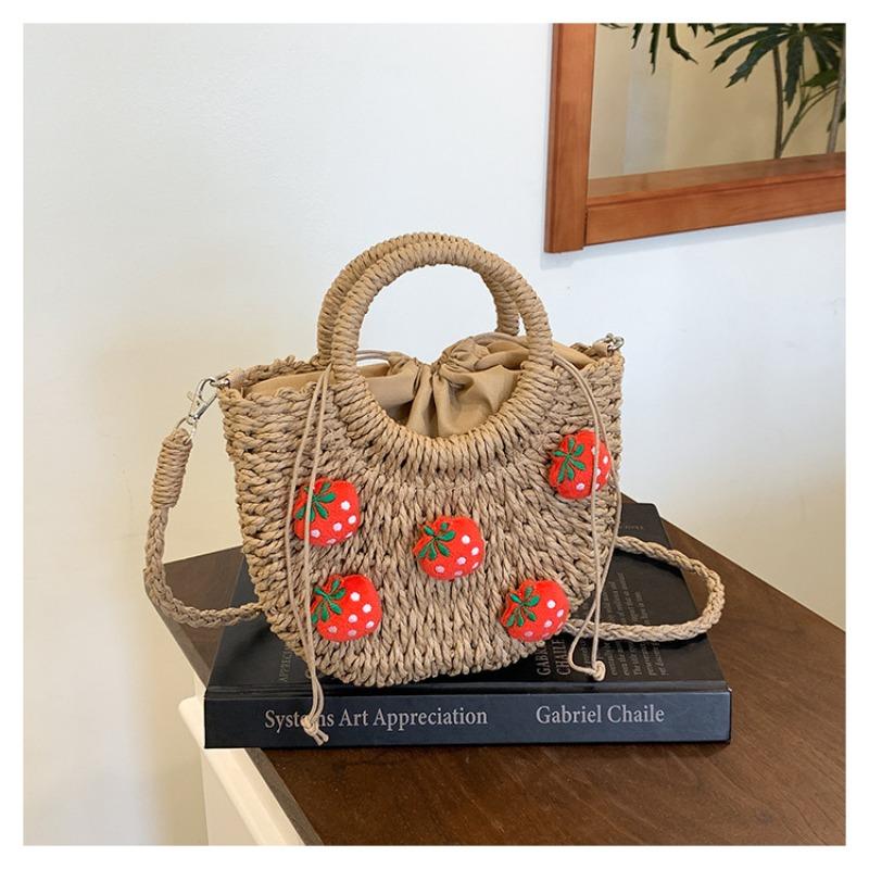 

New small fresh straw woven bag New fashionable portable woven bag Strawberry crossbody bag хаки