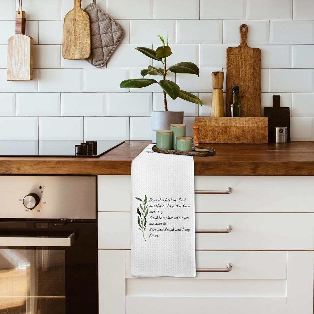 Christian Rustic Bless This Kitchen Towels, Farmhouse Religious Christian Prayer Room Home Decor, Prayer Sage Dish Hand Tea Towels for Kitchen,