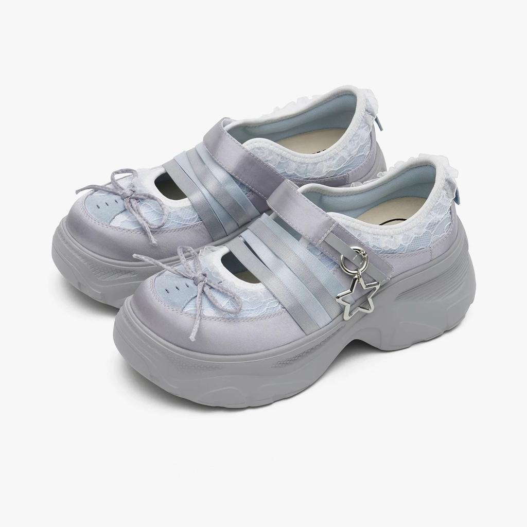 Masoshi lace edge Mary Jane shoes women's 2025 summer new thick-soled heightened silk and satin surface breathable casual shoes