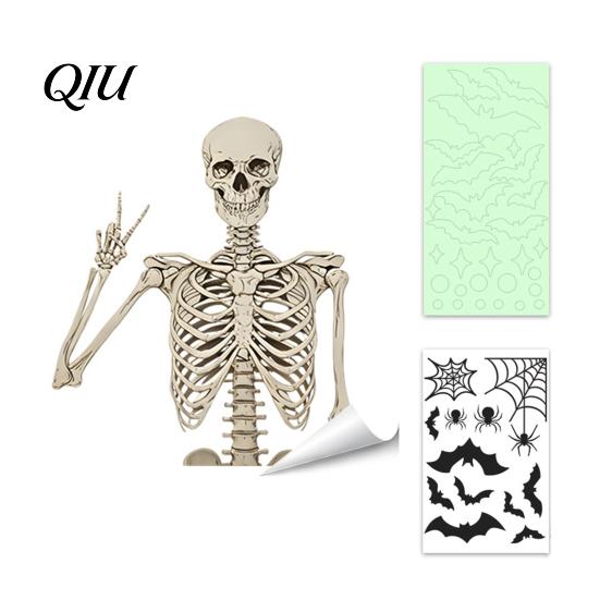 Waterproof Window Stickers Halloween Glow-in-the-Dark Cling, Spooky Ghost Skeleton Glass Sticker, Clings Static Decal for Holiday Party Home Decor