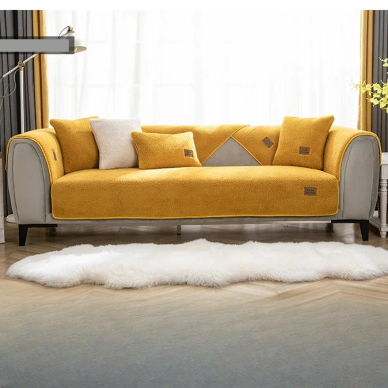 Moderne Winter-Sofakissen, Lammwolle, Sofahandtücher, dicker Plüsch, weich, warm, Sofabezüge, Wohnzimmer, Heimdekoration, rutschfeste Couch-Abdeckung, Sliptowel