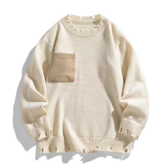

Men s Irregular Sweater, Broken Tide Brand Hong Kong Style Casual American and Korean Version of Home Sweater M абрикосовий