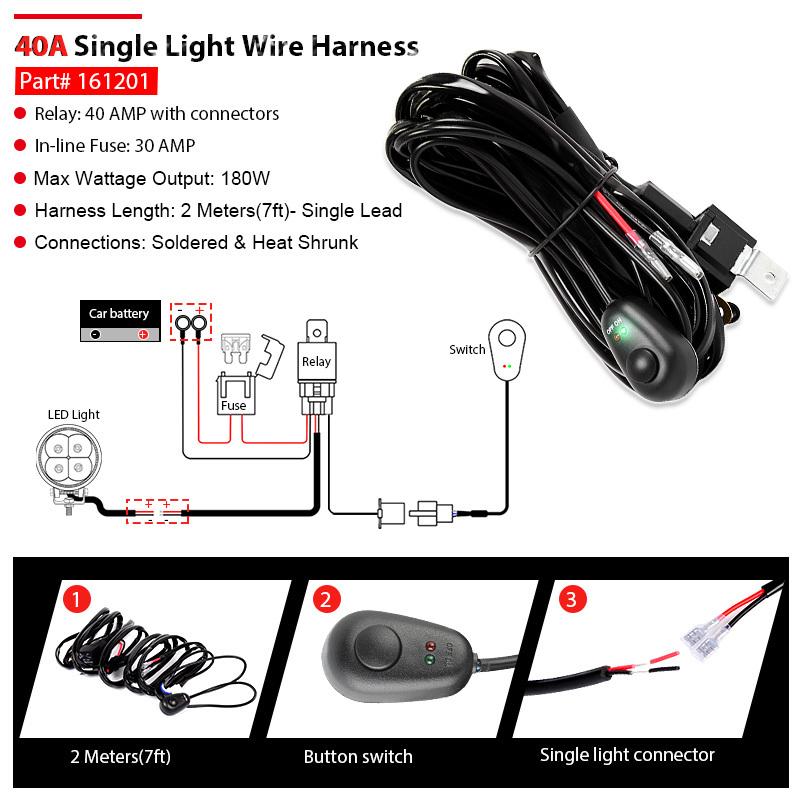 LED Light Bar Wiring Harness 12V 40A Relay Wireless On-off Switch 180W\300w Offroad Car Strobe Work Head Fog Light 2 Leads Wire