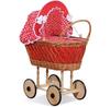 Sweet Baby Doll Pram Wicker High Openwork with Red Bedding and Lining Veronica