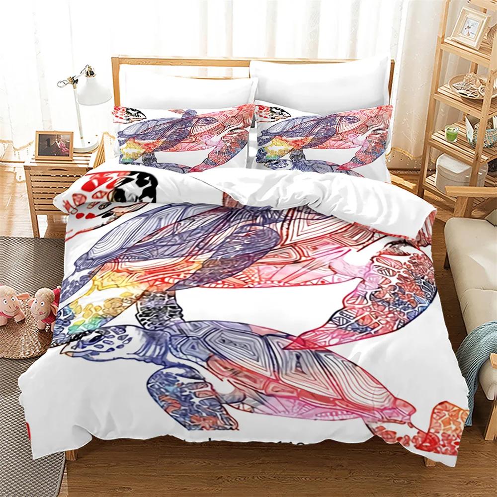 Sea Turtle Duvet Cover for Children Boys Girls Adult Black Gold Tortoise Reptile Theme for Bedroom Decorations Queen King Size