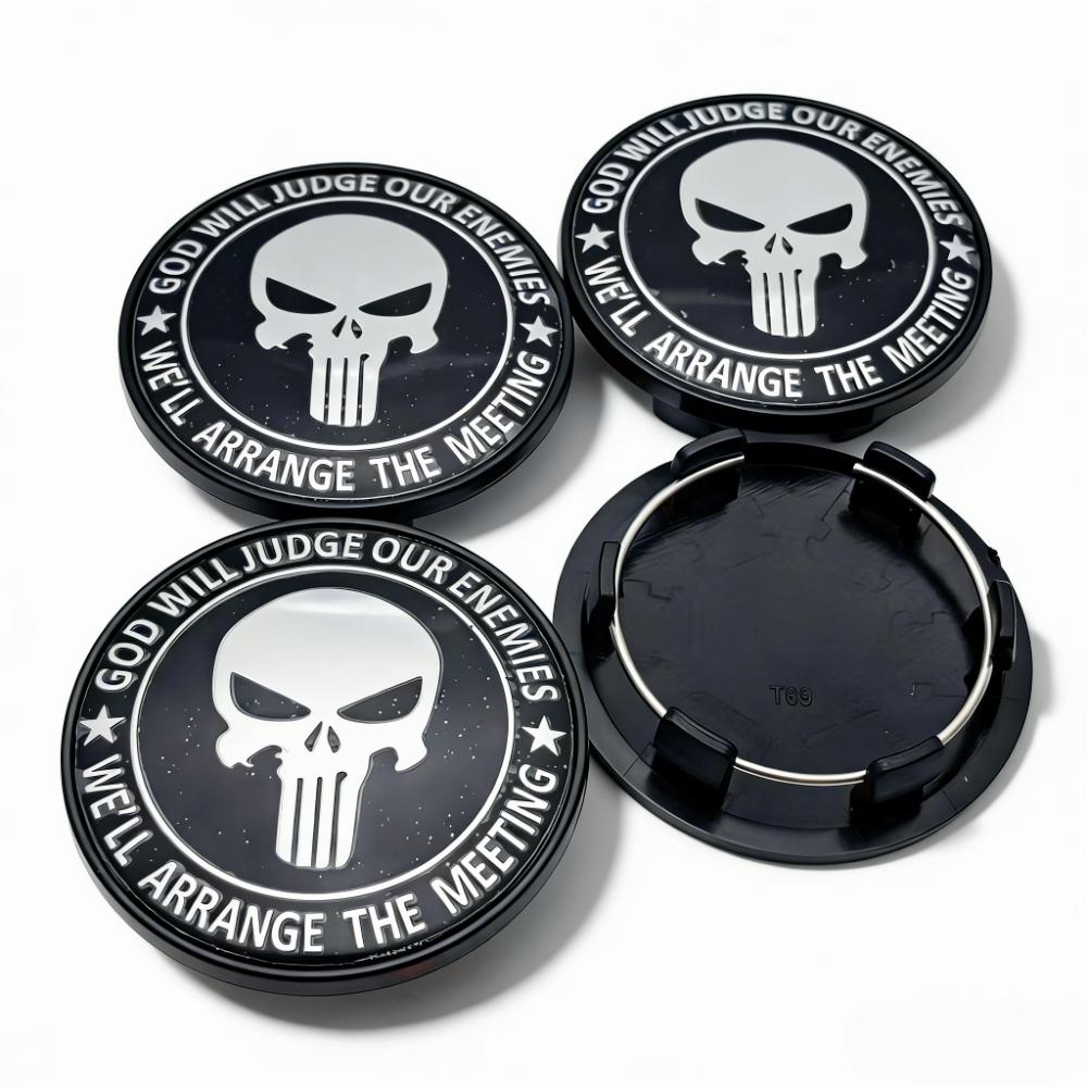 

4pcs Skull Logo Emblem Badge Car Wheel Center Caps 69MM Clips 56MM Wheels Hub Dust Cap Rim Hubcaps Cover Replace Car Accessories Punisher Skull Badge&4pcs T69 Wheel Cap