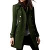 Women Double Breasted Woolen Coat Mid Length Solid Color Lapel Long Sleeve Streetwear Suit Jacket Autumn Winter