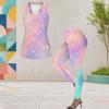 Women Plus Size Black Blue Purple Two Piece Set Scoop Neck Sleeveless Printed Longline Tank Top Fitted Leggings