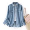 Denim Shirt Women's Spring and Autumn Soft Retro Stacked Wear Casual Loose Lapel Pocket Long Sleeve Jacket Women Women Classic Lapel Chest Pocket